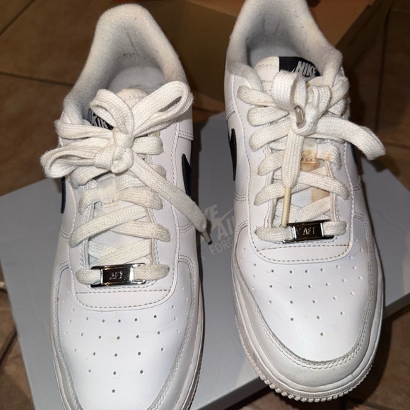 Nike White and Black Air Force 1 Sneakers - Picture 3 of 9